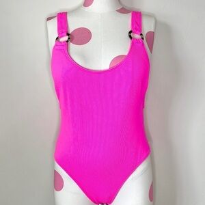 Topshop Hot Barbie Pink Ribbed Swimsuit